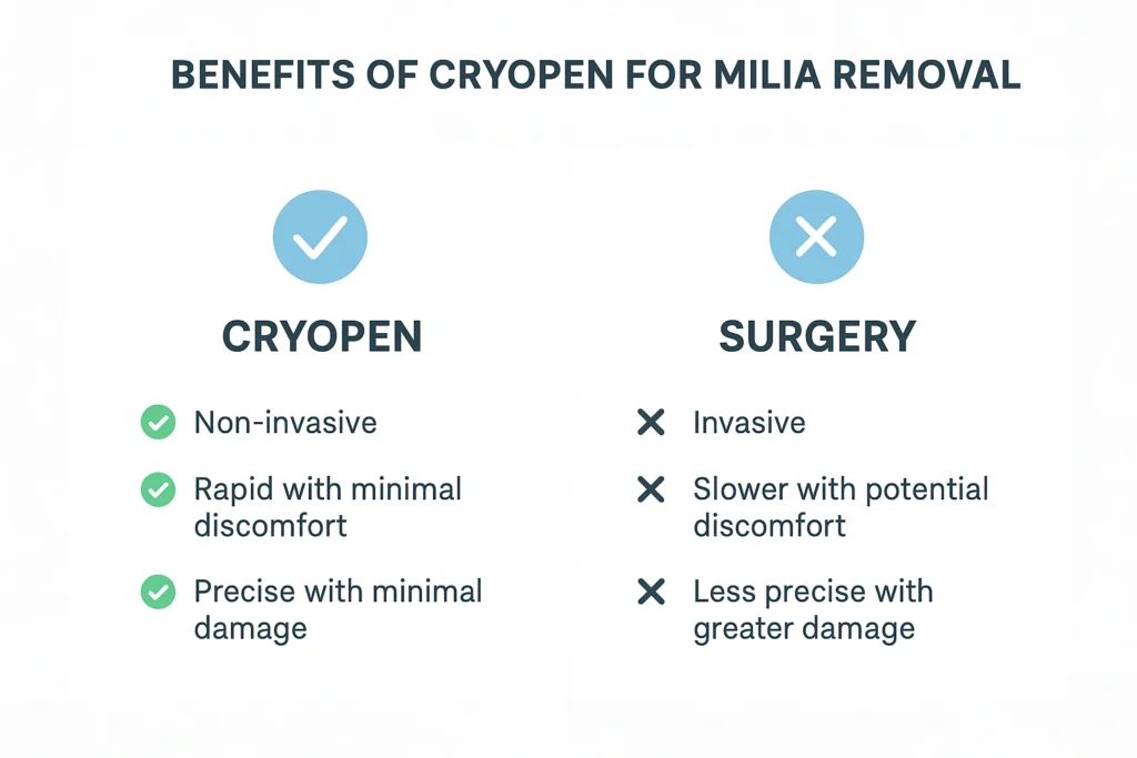 Benefits of cryopen for milia removal Greater London (Ealing) compared to surgical treatments.