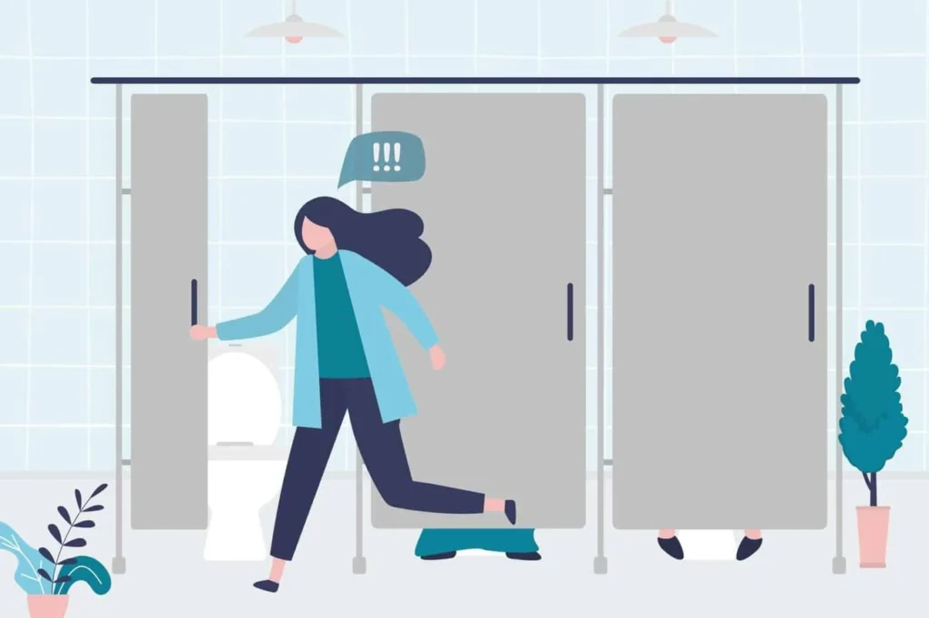 graphic of Urine incontinence Greater London (Ealing) woman running to the toilet.