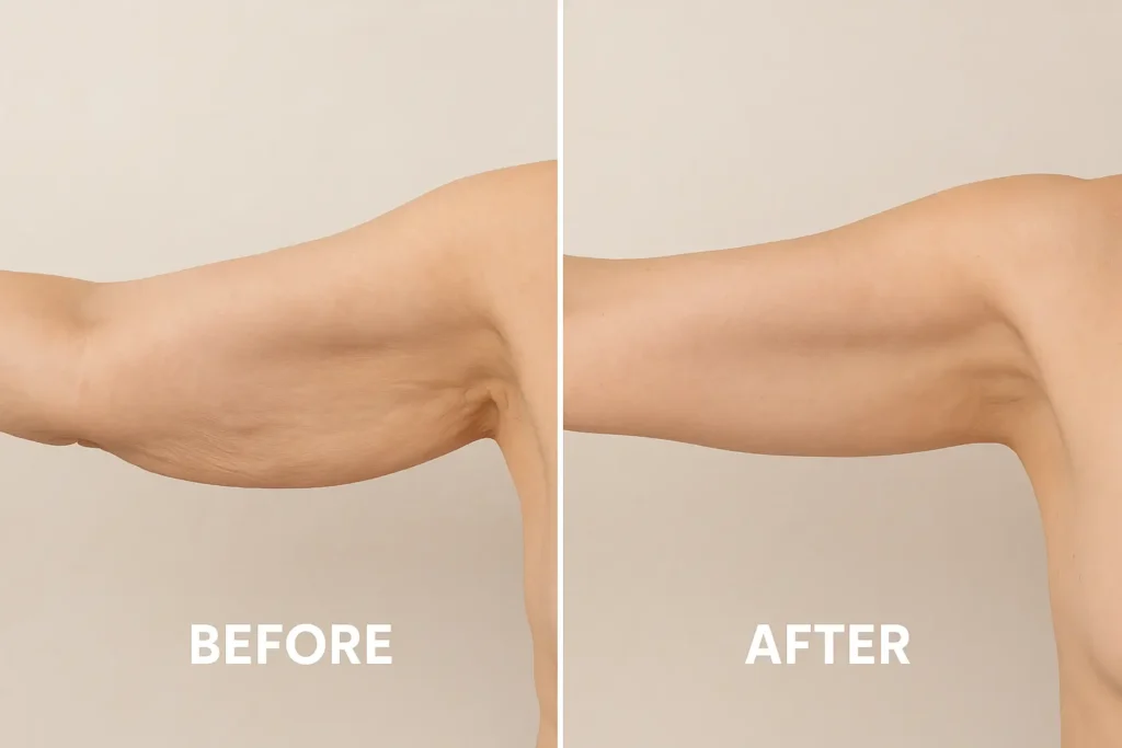 Picture of LA LIPO Greater London (Ealing) before and after results of skin tightening treatment on the upper arms.